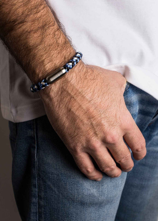 Portus Nautical Rope Bracelet Matte Silver - Blue-White