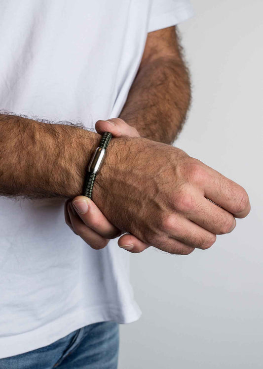 Portus Nautical Rope Bracelet Matte Silver - Olive