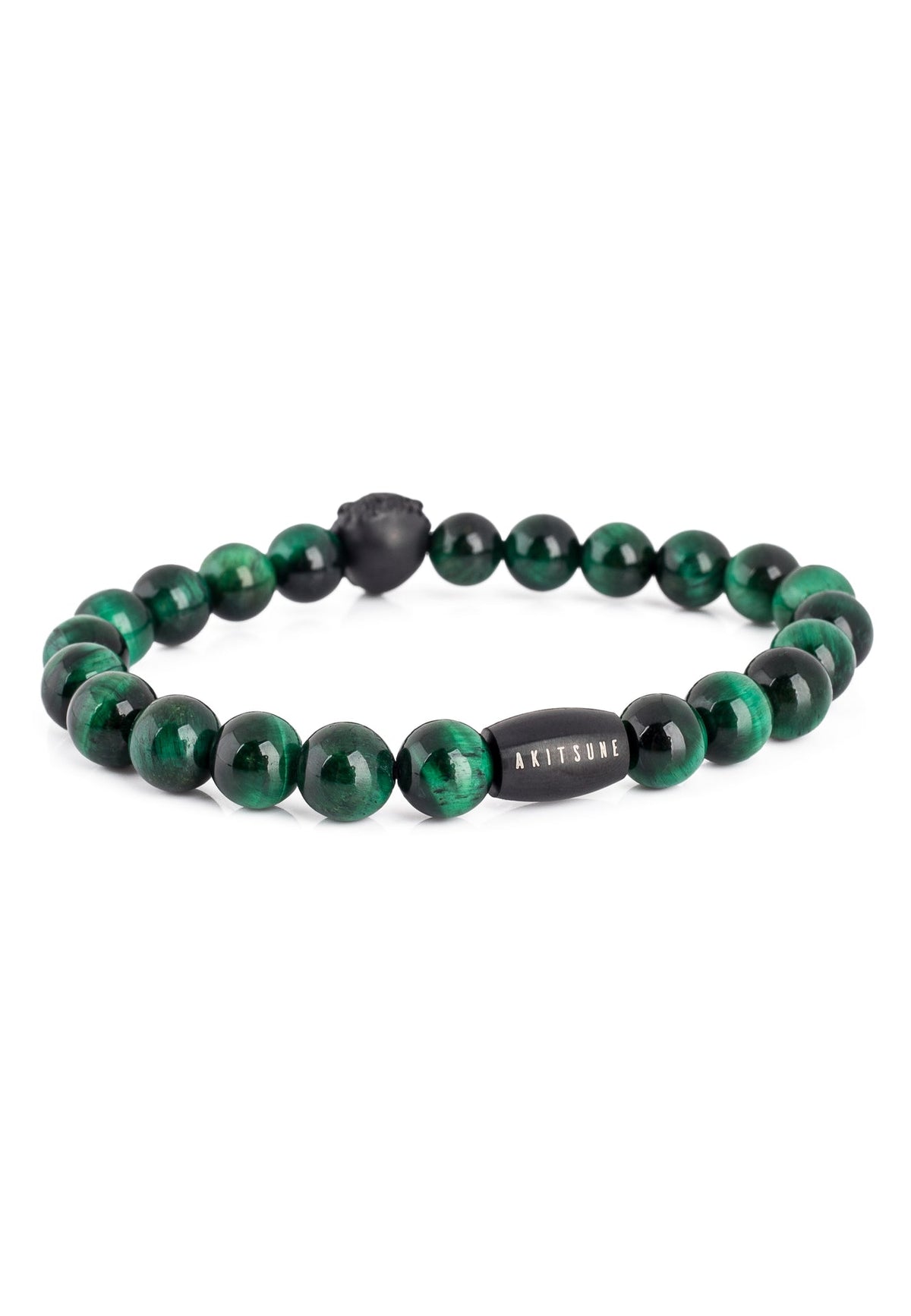 Regis Beaded Bracelet Matte Black - Green Tiger Eye