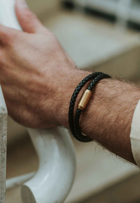 Suprema Leather Bracelet Gold - Black