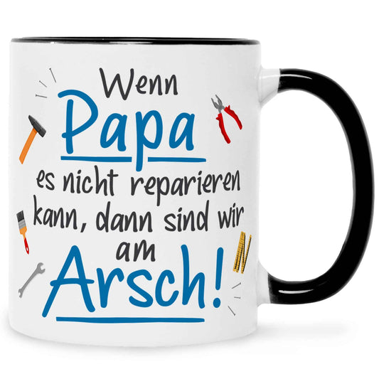 Bedruckte Tasse mit Spruch Wenn Papa es nicht reparieren kann