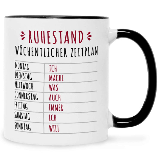 Bedruckte Tasse mit Spruch Ruhestand Plan