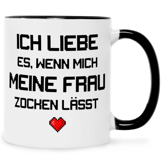 Bedruckte Tasse mit Spruch Ich liebe es wenn mich meine Frau zocken lässt