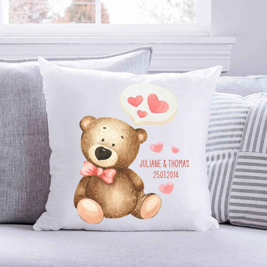 Bedrucktes Kissen mit Motiv Bär mit Herz