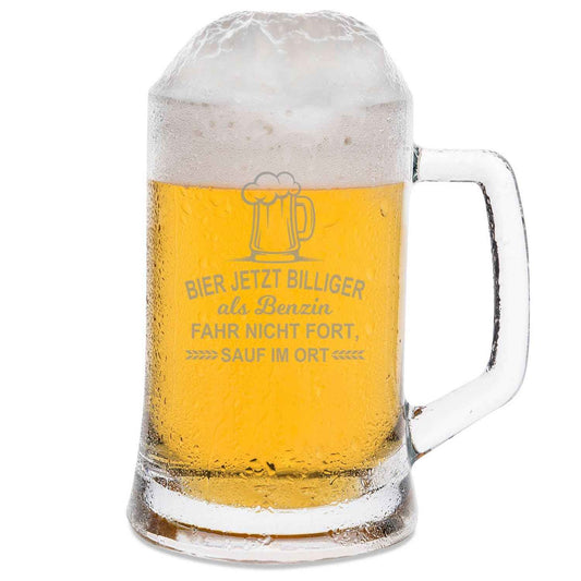 Montana Bierkrug mit Gravur "Bier jetzt billiger als Benzin"