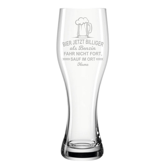 Leonardo Weizenglas "Bier jetzt billiger als Benzin" mit Namen