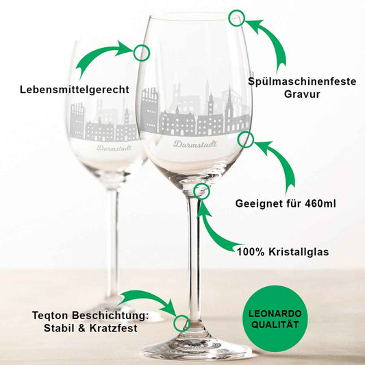 Leonardo Weingläser mit Skyline Darmstadt Gravur im Set