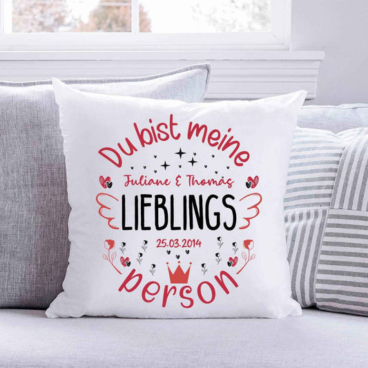 Bedrucktes Kissen mit Motiv Du bist meine Lieblingsperson