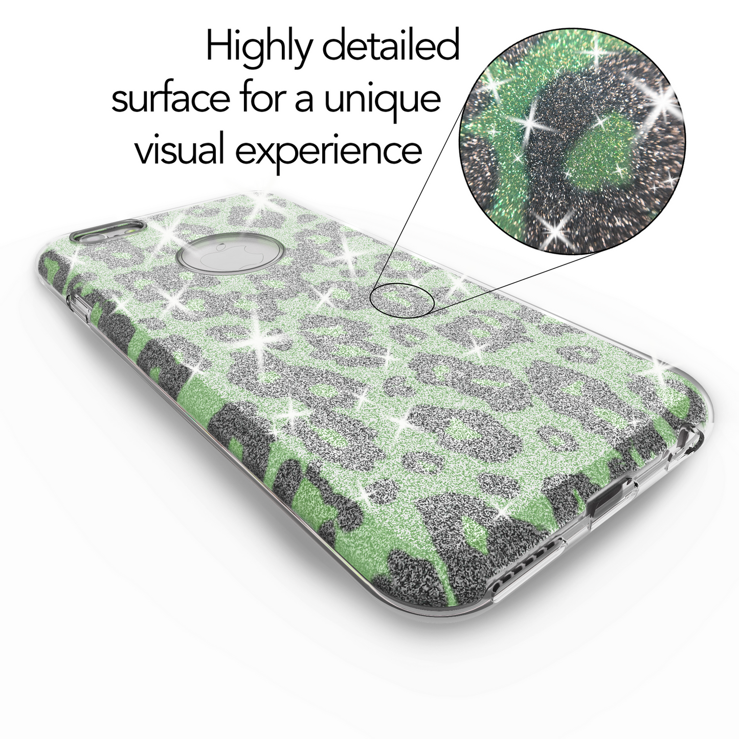 NALIA Handyhülle kompatibel mit iPhone 6 6S, Glitzer Leopard Ultra-Slim Silikon-Case Back-Cover Schutz-Hülle, Glitter Leo Sparkle Handy-Tasche, Dünnes Bling Strass Thin-Fit Smart-Phone Etui - Grün