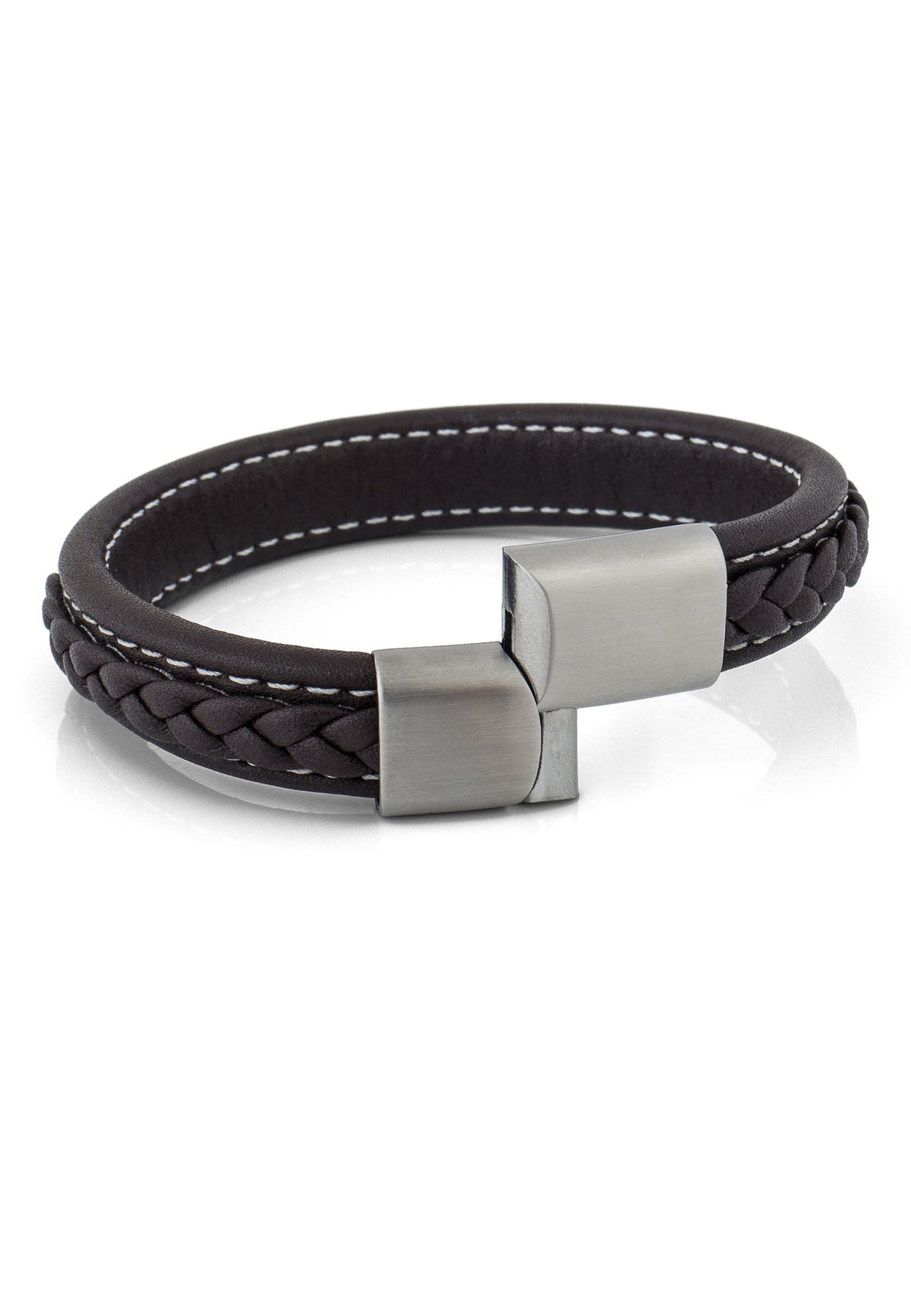 Fides Leather Bracelet Matte Silver - Brown