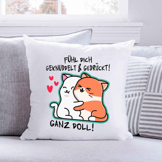 Bedrucktes Kissen mit Spruch Fühl dich geknuddelt und Gedrückt! Ganz Doll