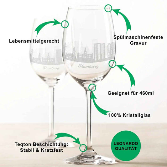 Leonardo Weingläser mit Skyline Hamburg Gravur im Set