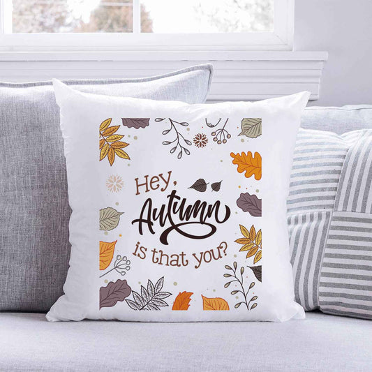 Bedrucktes Kissen mit Spruch Hey, autumn is that you