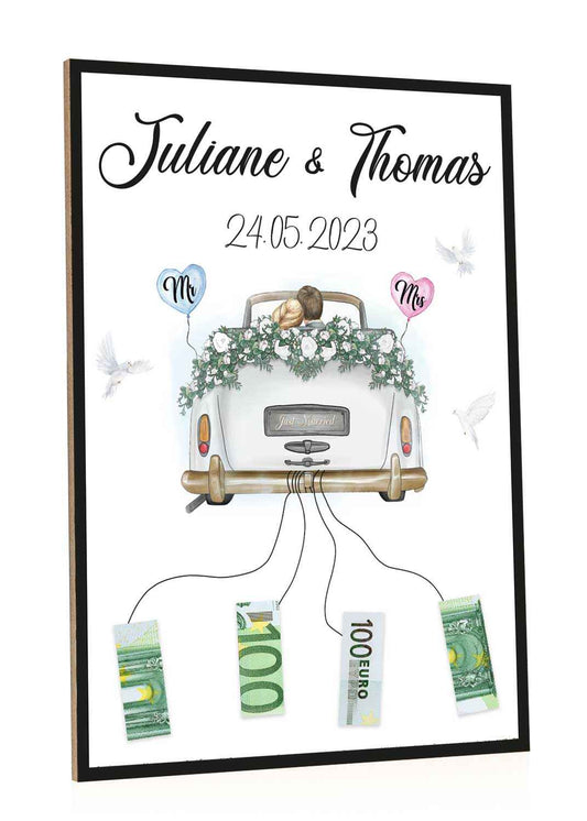 Hochzeitsgeschenk für das Brautpaar - Kunstdruck auf Holz - Personalisiert mit Namen & Datum