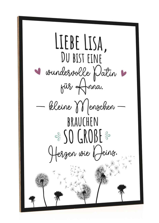 Holzschild mit Spruch Wundervolle Paten mit Namen