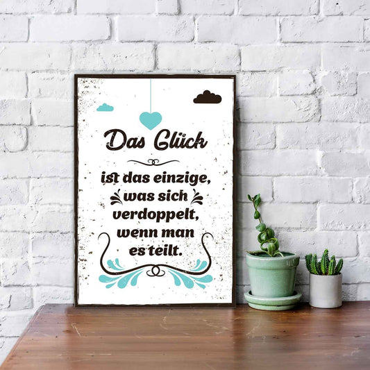 Holzschild Das Glück ist das einzige was sich verdoppelt
