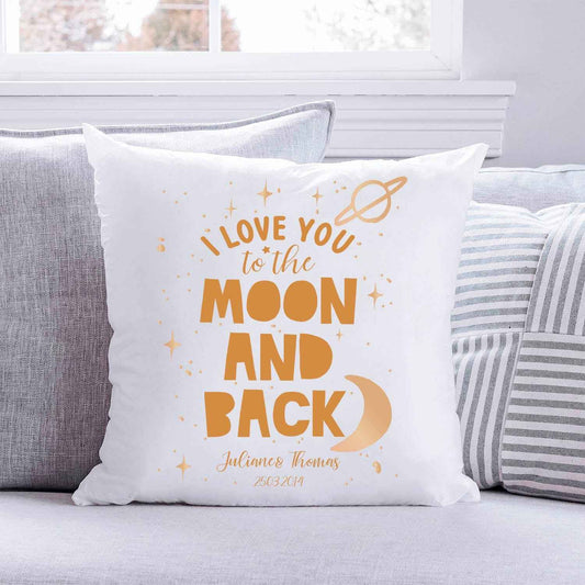 Bedrucktes Kissen mit Motiv "I love you to the Moon and back"