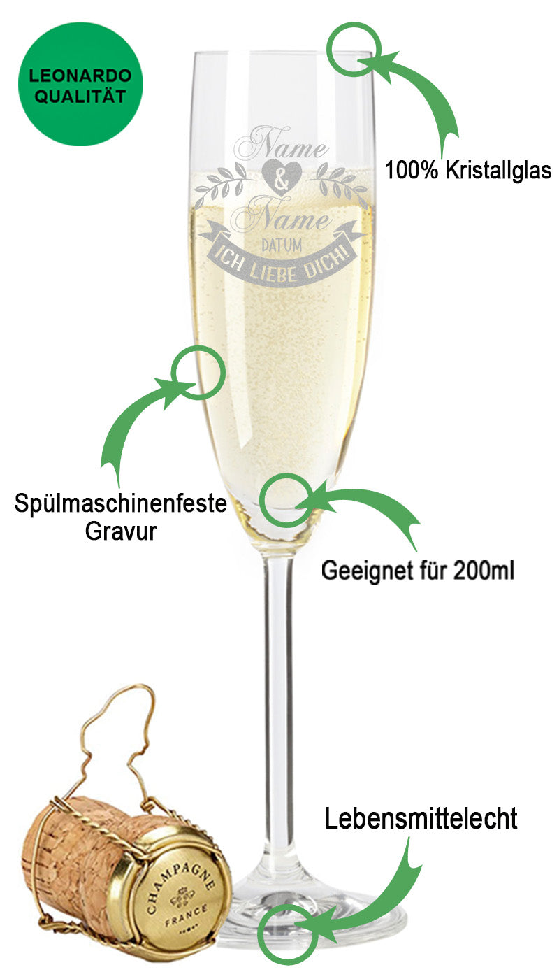 Leonardo Sektglas mit Gravur "Ich Liebe Dich"