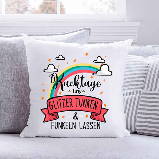 Bedrucktes Kissen mit Spruch Kacktage in Glitzer tunken & funkeln lassen