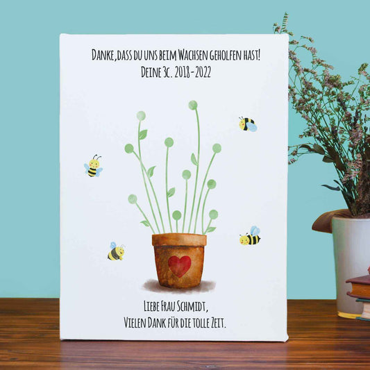 Personalisierte Leinwand - Geschenk zum Abschied für Erzieher und Lehrer - Blumentopf