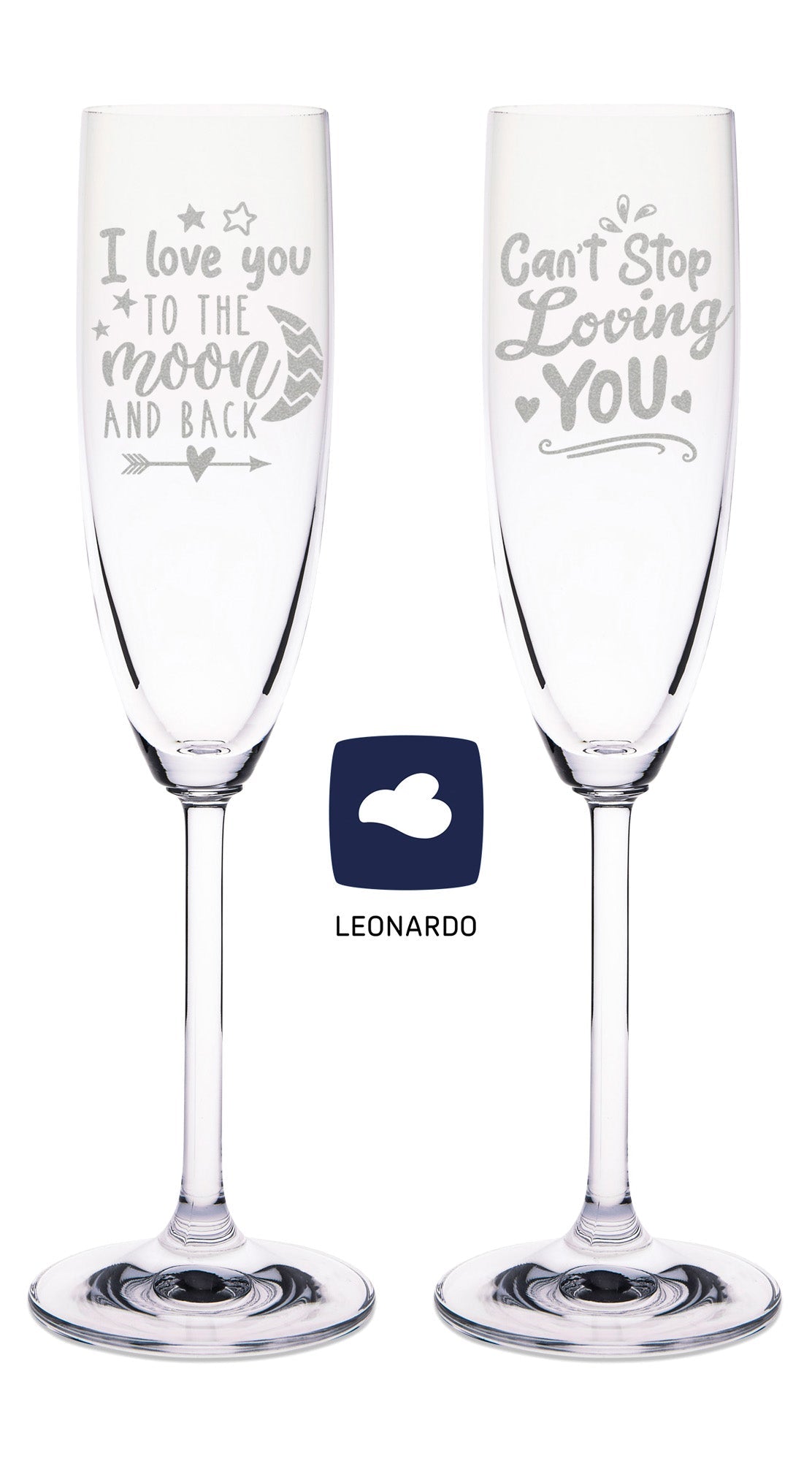Leonardo Sektgläser "I Love You to the Moon and back" inkl. bedruckter Holzkiste im Set