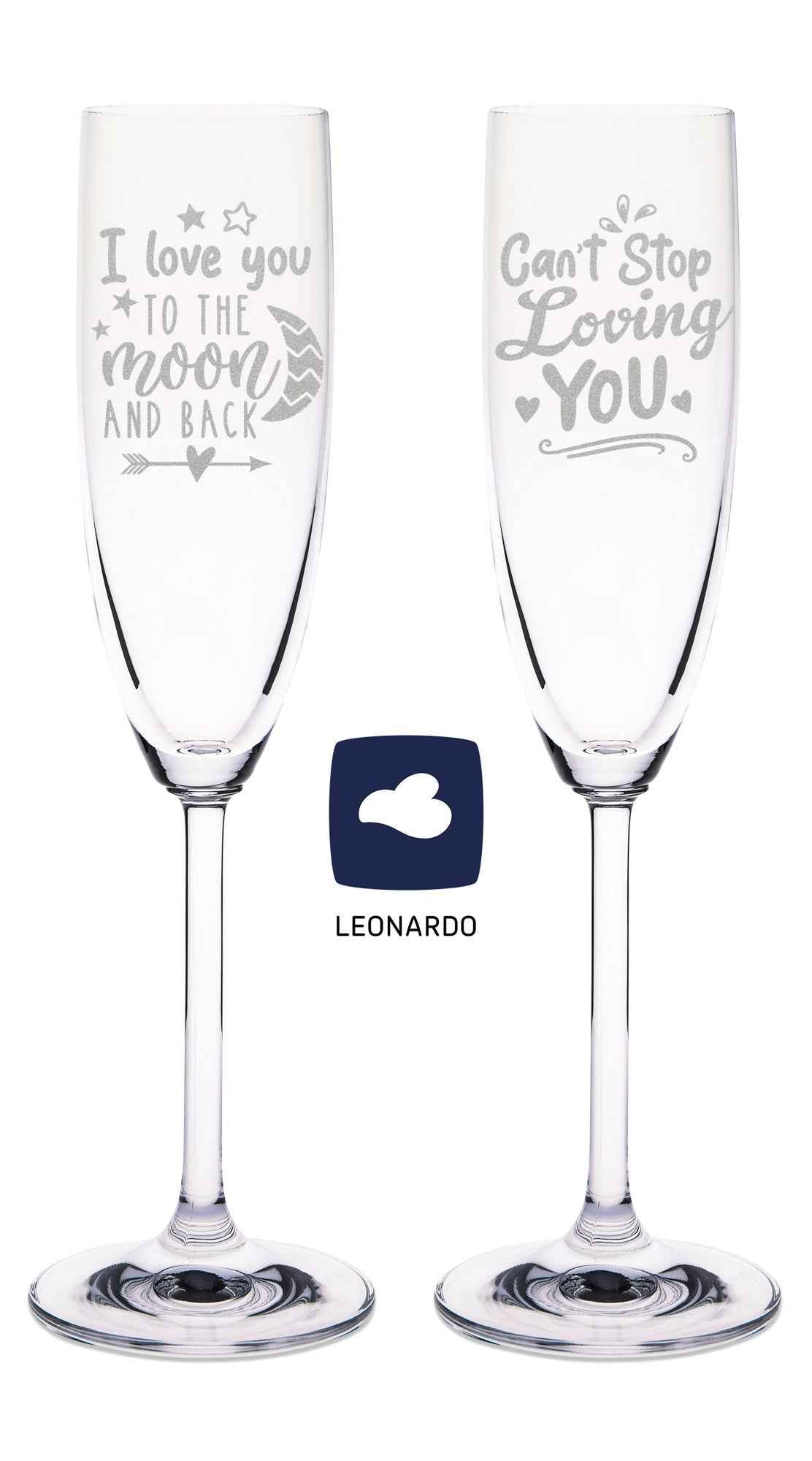 Leonardo Sektgläser "I Love You to the Moon and back" inkl. bedruckter Holzkiste im Set