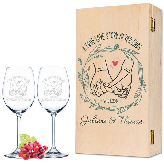 Leonardo Weingläser mit Gravur "A True Love Story never Ends" im Set