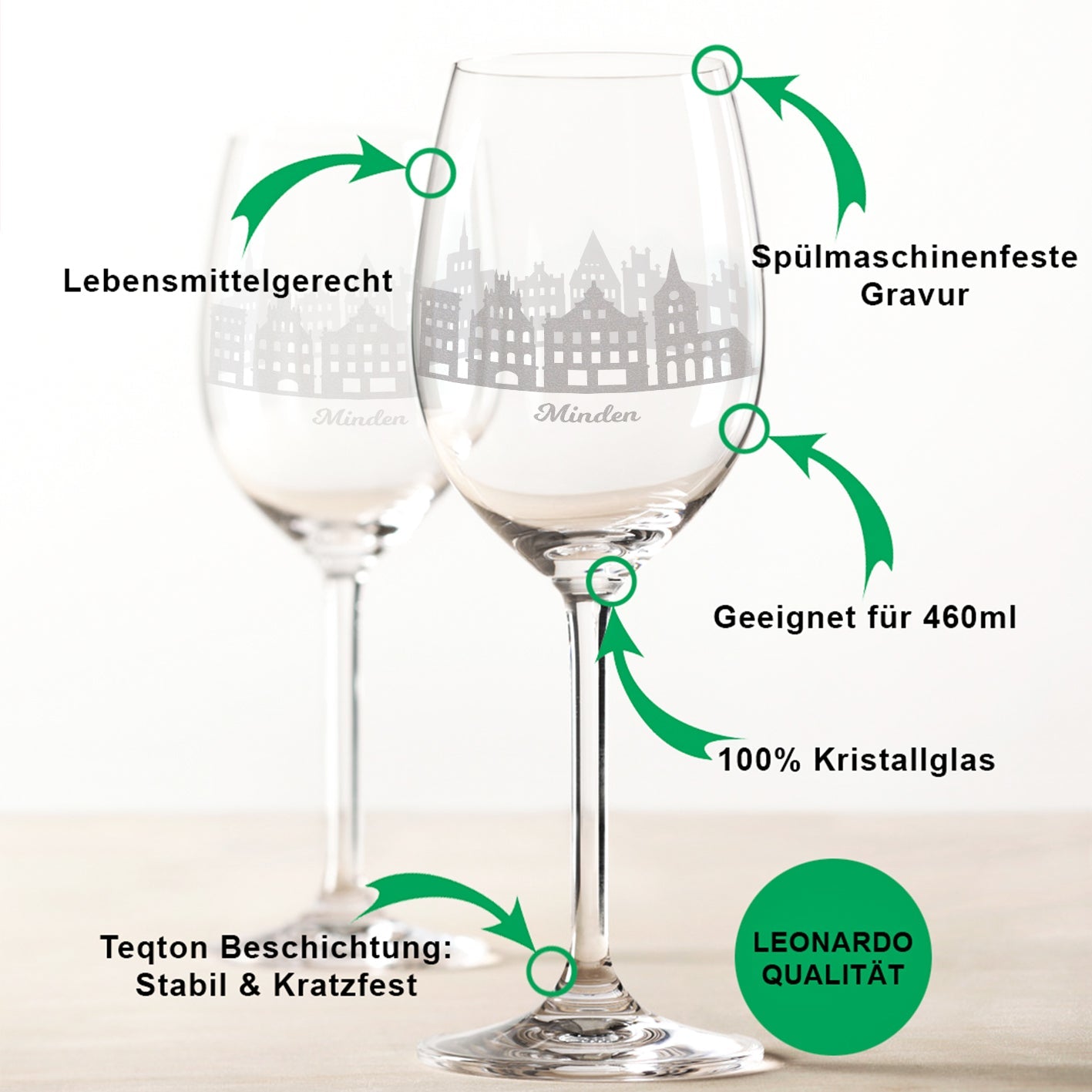 Leonardo Weingläser mit Skyline Minden Gravur im Set