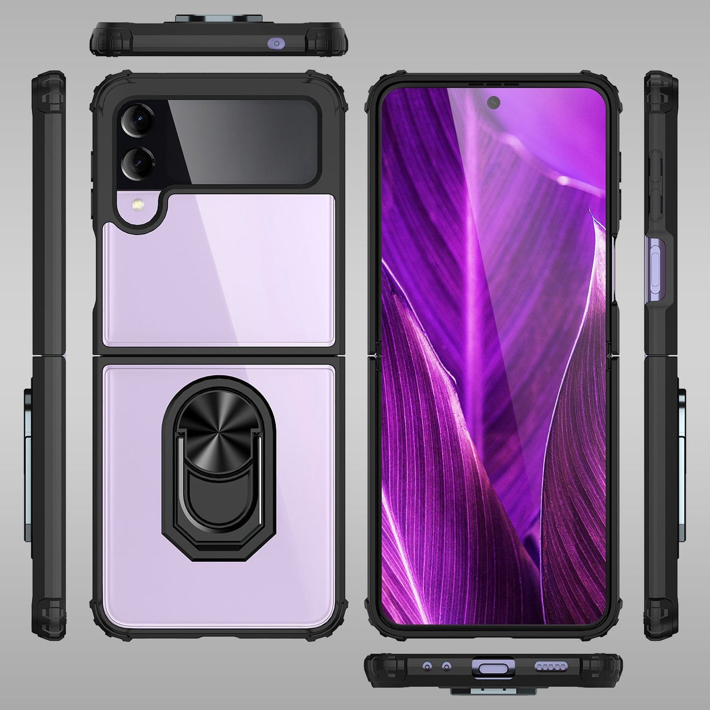 NALIA Klare Ringhülle kompatibel mit Samsung Galaxy Z Flip4 Hülle, Verstärkter Aufprall-Schutz Rahmen, Transparent Anti-Gelb Robust Harte Rückseite & Silikon-Rand, 360-Grad Ring