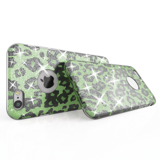 NALIA Handyhülle kompatibel mit iPhone 6 6S, Glitzer Leopard Ultra-Slim Silikon-Case Back-Cover Schutz-Hülle, Glitter Leo Sparkle Handy-Tasche, Dünnes Bling Strass Thin-Fit Smart-Phone Etui - Grün