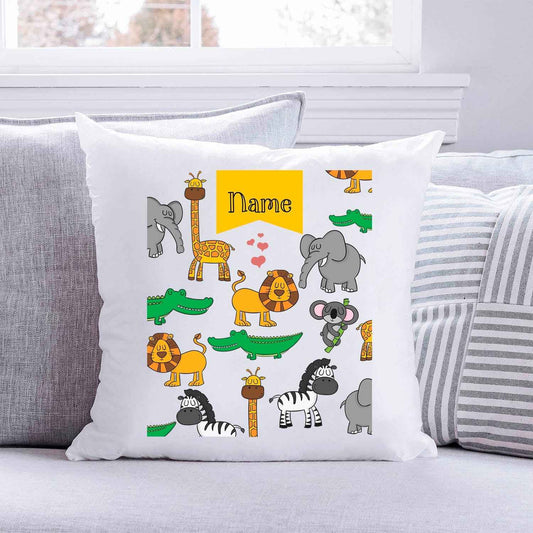 Bedrucktes Kinderkissen mit Motiv "Safari Tiere" mit Wunschnamen