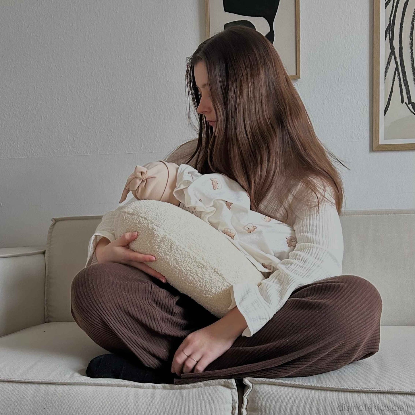 Stillkissen U-Form Teddystoff Boucle mit abnehmbaren Bezug – ergonomisches Mondstillkissen