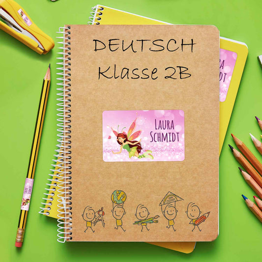 Schuletiketten mit Namen - Fee Design - 100 Aufkleber in verschiedenen Größen