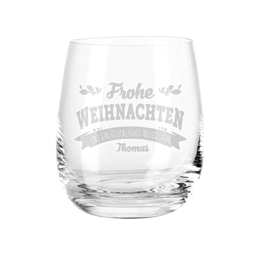 Teelicht mit Gravur - Frohe Weihnachten, Glückliches neues Jahr - Personalisiert mit Name