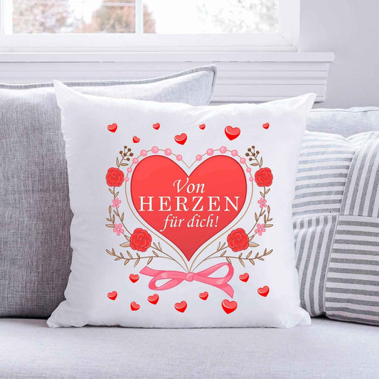 Bedrucktes Kissen mit Spruch Von Herzen für dich