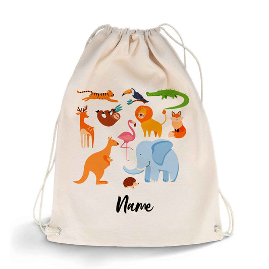 Bedruckter Turnbeutel für Kinder im Zootiere Design