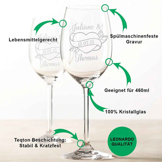 Leonardo Weingläser mit Gravur "Wedding Heart" als Set