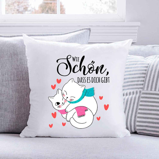 Bedrucktes Kissen mit Spruch Wie schön, dass es dich gibt