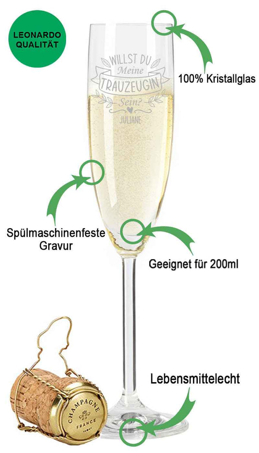 Leonardo Sektglas mit Gravur "Willst Du meine Trauzeugin sein"
