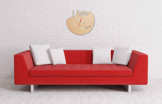 Wanduhr aus Holz Skyline Berlin