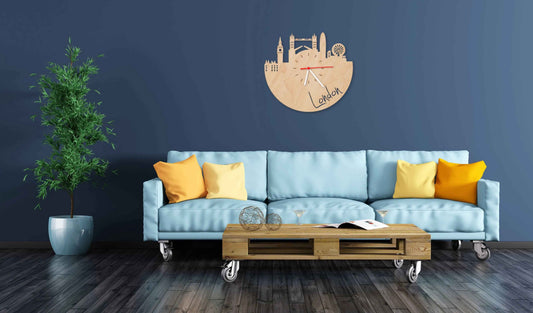 Wanduhr aus Holz Skyline London