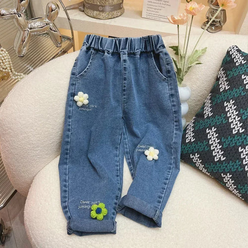 Ambroidered Flower Girl Jeans Baby Boy Kids Jeans Girl Pants Daduhey - Meloni2