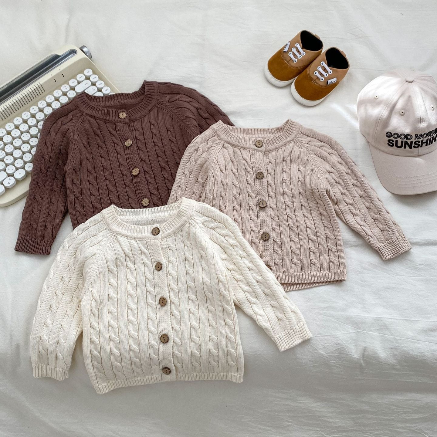 Autumn New Arrival Baby Kids Unisex Comfortable Solid Color Jacquard - Meloni2
