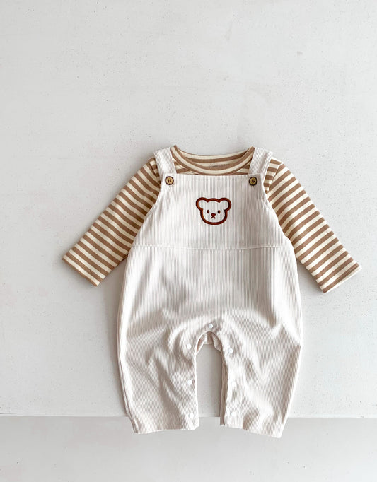 Infant Baby Bear Head Corduroy Combo Overalls In Sets - Meloni2
