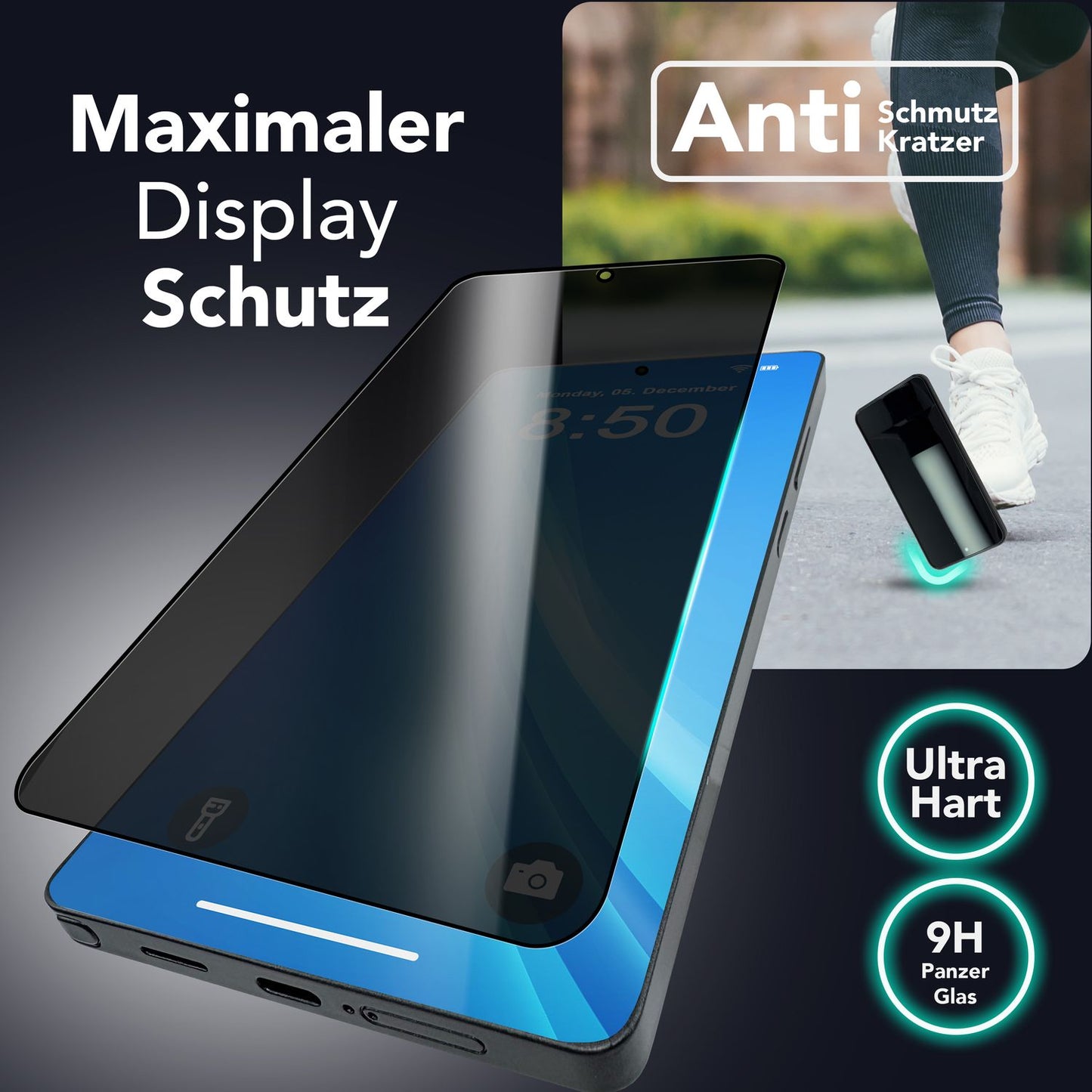 NALIA Privacy Blickschutzglas für Samsung Galaxy S25 Ultra – Inkl. Montagerahmen & 9H Härte – ANTISPYX PRO (Anti-Spy Displayschutz Full-Cover) – Marke aus Berlin