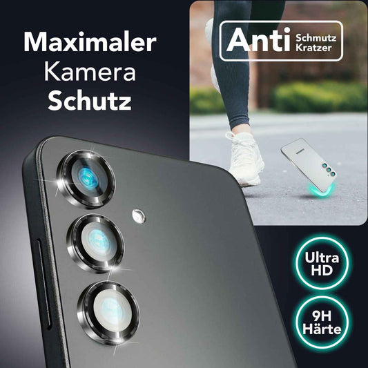 NALIA Glas Kameraschutzringe für Samsung Galaxy S25 – Linsenschutz & Case Friendly – FOCUS.PRO CLX (9H Härtegrad & Montagerahmen) – Marke aus Berlin