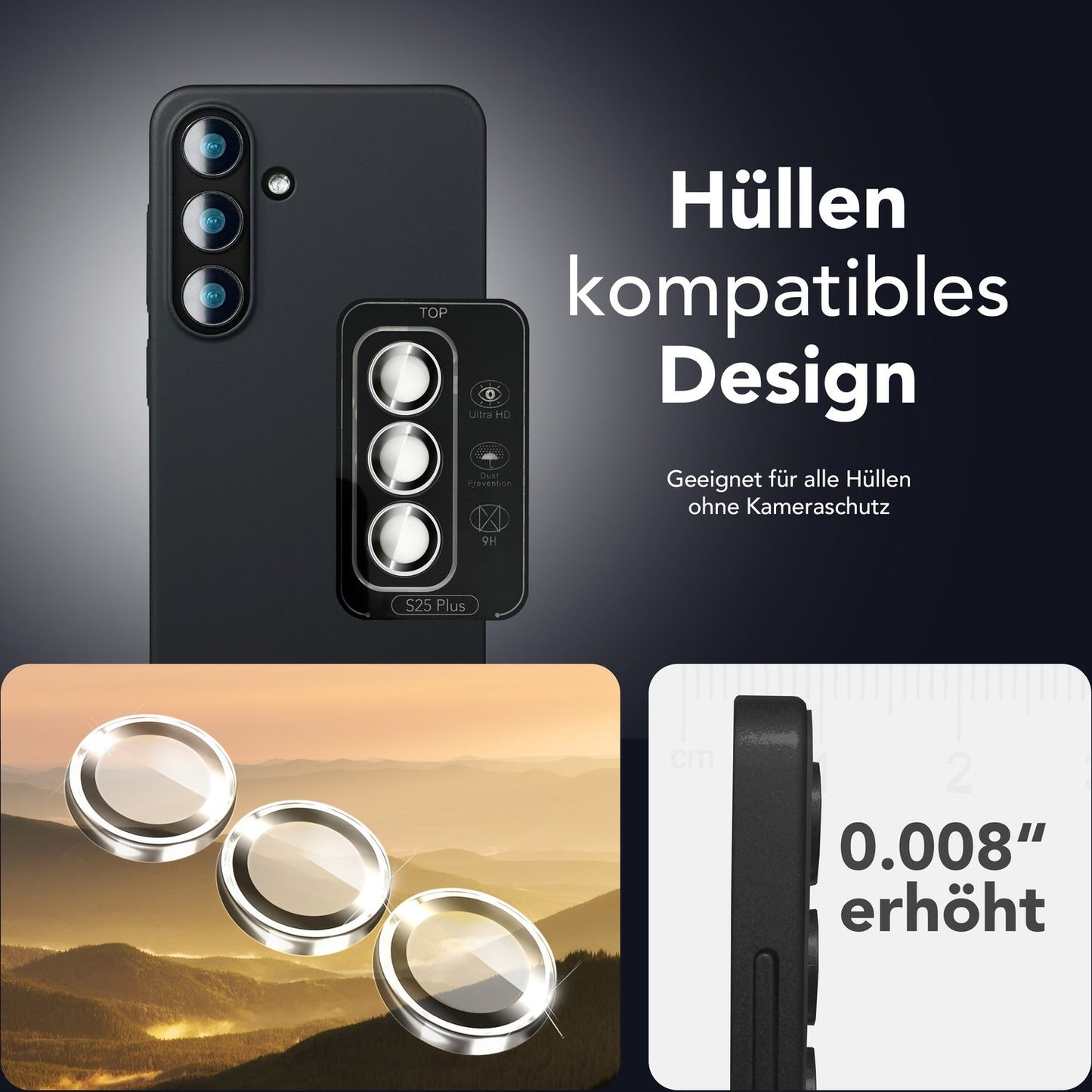 NALIA Glas Kameraschutzringe für Samsung Galaxy S25 Plus – Linsenschutz & Case Friendly – FOCUS.PRO CLX (9H Härtegrad & Montagerahmen) – Marke aus Berlin