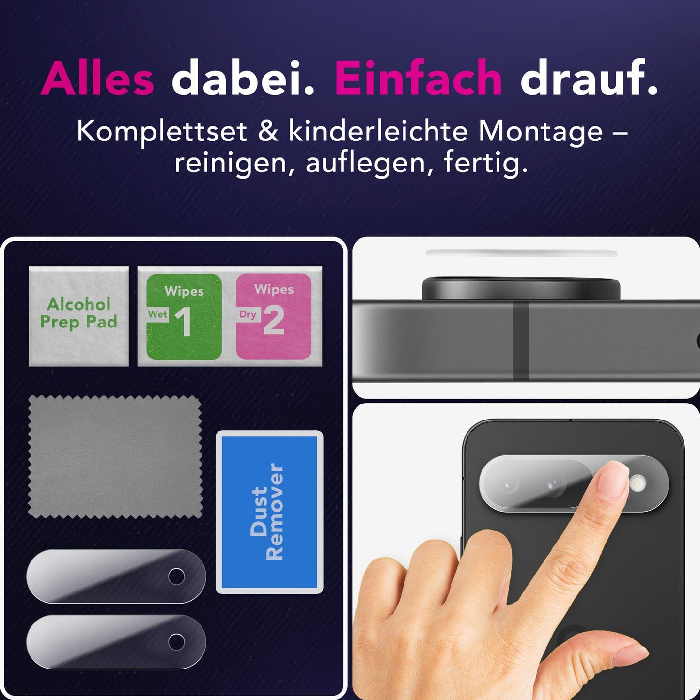 NALIA 2x Kameraschutzglas für Google Pixel 9 – Linsenschutz 9H & Case-Friendly – FOCUS.X2 MAX (HD-Echtglas Transparent) – Marke aus Berlin