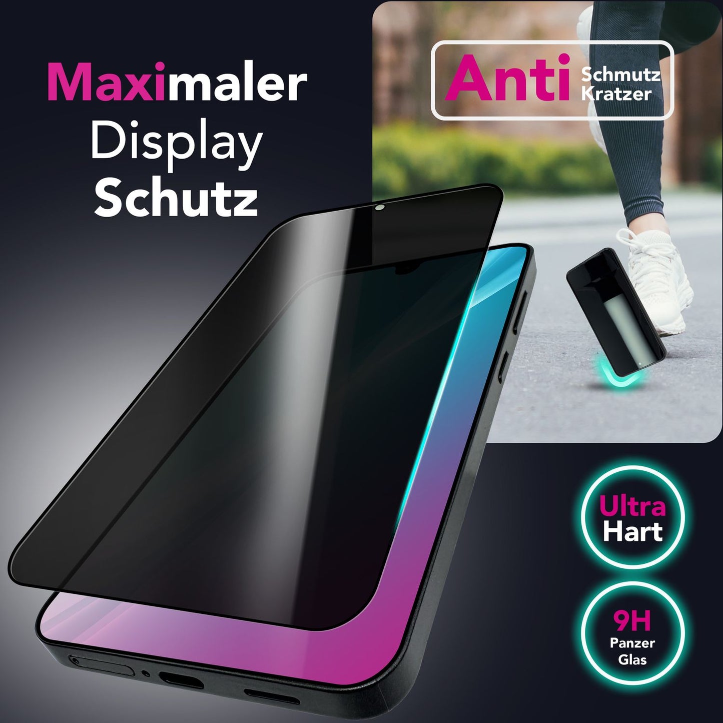 NALIA Blickschutzglas für Samsung Galaxy A26 – Härte 9H & Robust – ANTISPYX (Privacy Full-Cover) – Marke aus Berlin
