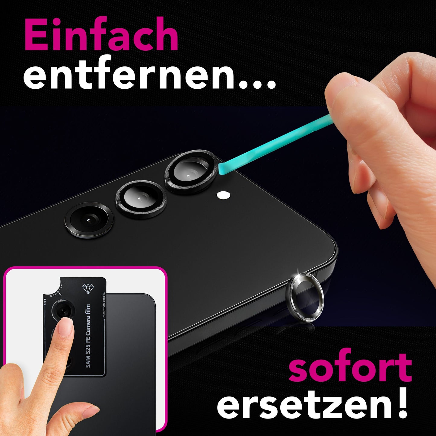 NALIA Glas Kameraschutzringe für Samsung Galaxy S25 FE – Linsenschutz & Case Friendly – FOCUS.PRO CLX (9H Härtegrad & Montagerahmen) – Marke aus Berlin